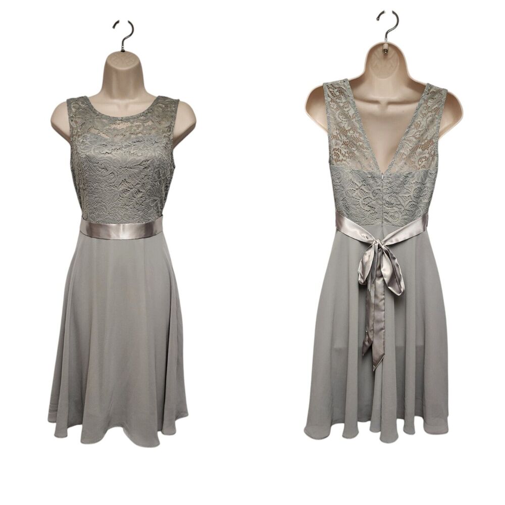 Bery Love Women's Floral Lace Fit & Flare Skater Mini Short Dress Color Gray SM